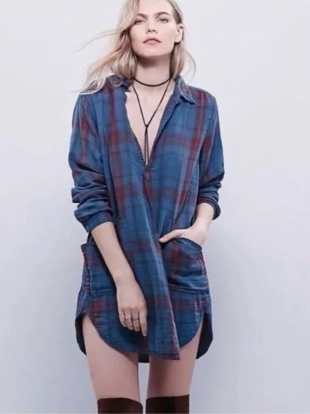Free People x CP Shades Check Mate Campfire Tunic Dress Oversized Relaxed